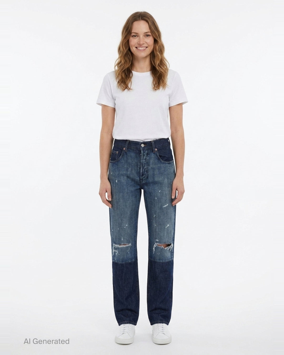 Distressed Two-Tone Denim Jeans | MM6 Maison Margiela | Club21 - front