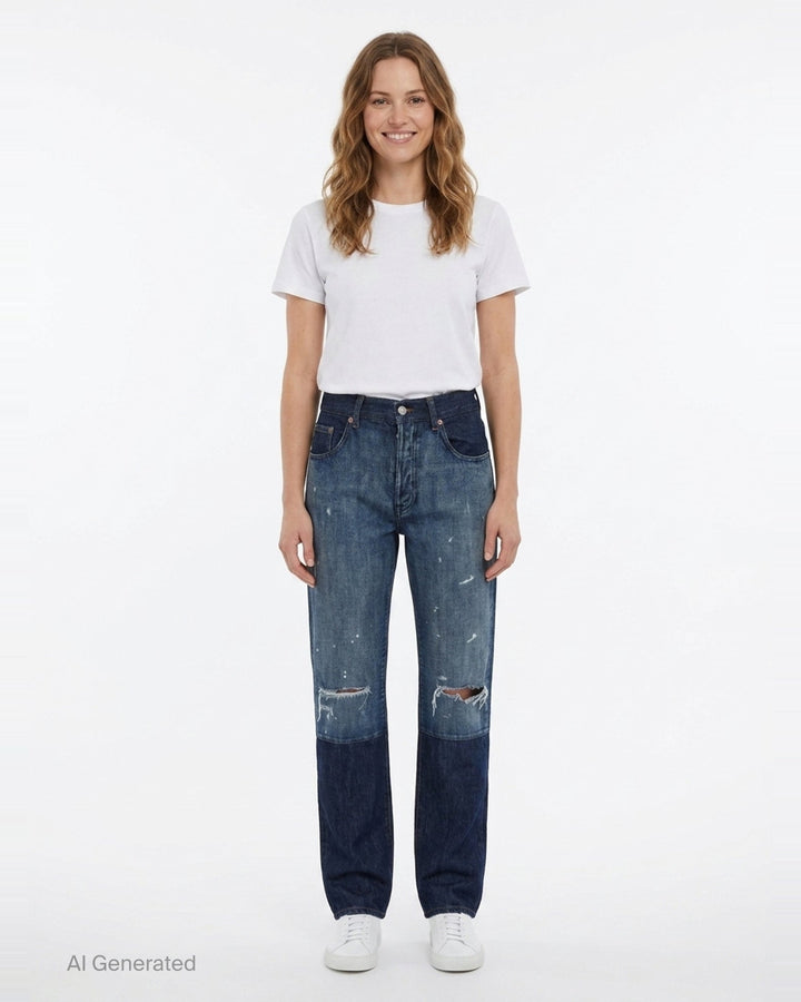Distressed Two-Tone Denim Jeans | MM6 Maison Margiela | Club21 - front