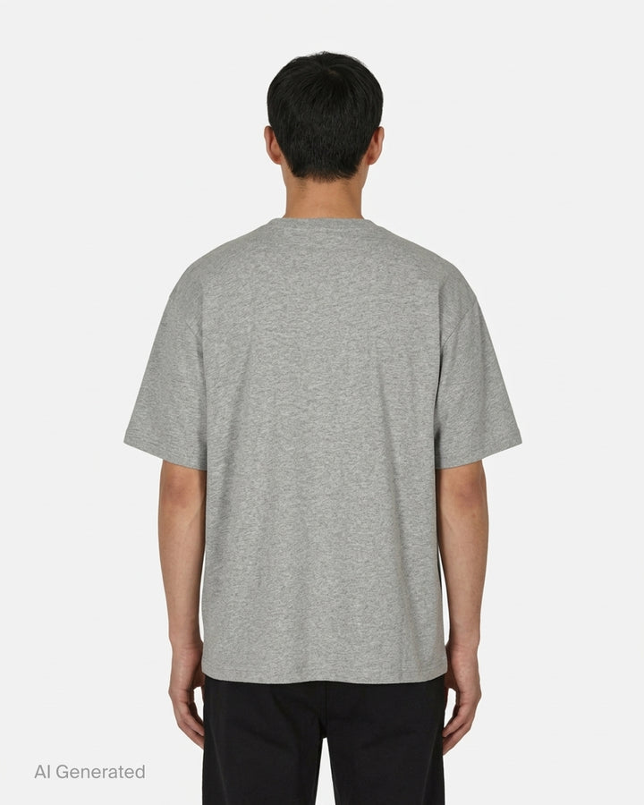 MM6 Maison Margiela grey marl cotton tee with an oversized graphic print of two horses, shown with the signature numeric neck label - back