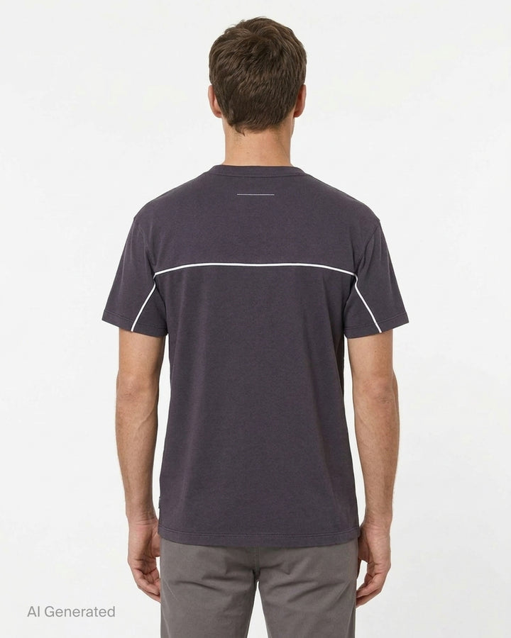 MM6 Maison Margiela washed charcoal cotton jersey T-shirt with white 'Ready when Worn Established in 1997' graphic print and contrast piping - back