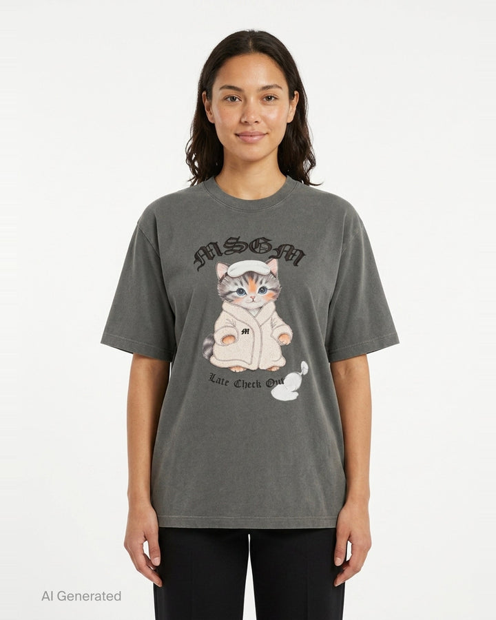 Bathrobe Cat Graphic Tee | MSGM | Club21 - front
