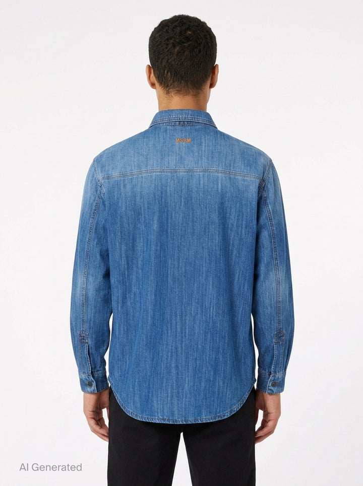 Denim Shirt With Bowtie | MSGM | Club21 - back