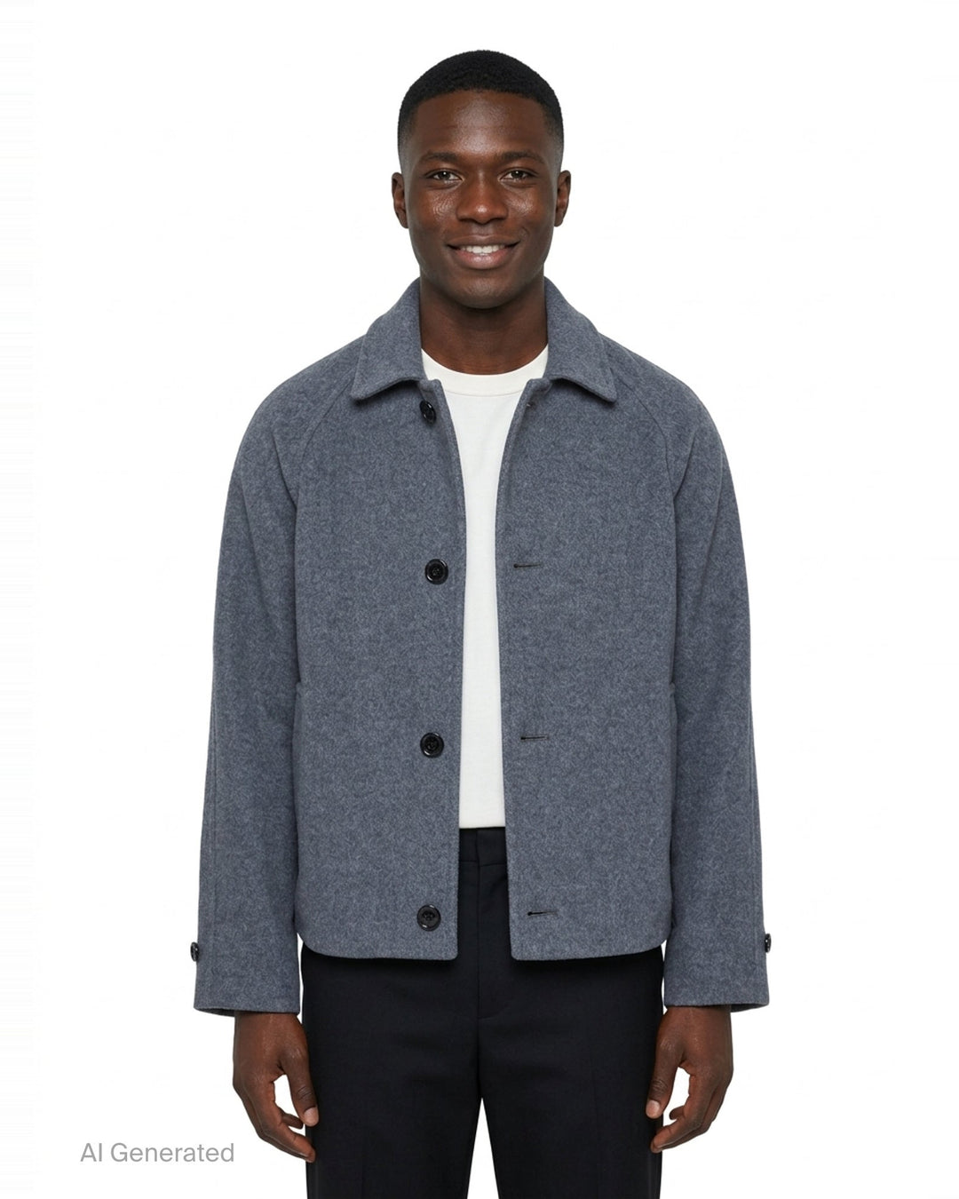 MSGM Raglan Wool Jacket in heather grey, featuring a button-through front, spread collar, raglan sleeves, and patch pocket, displayed on a white background - front