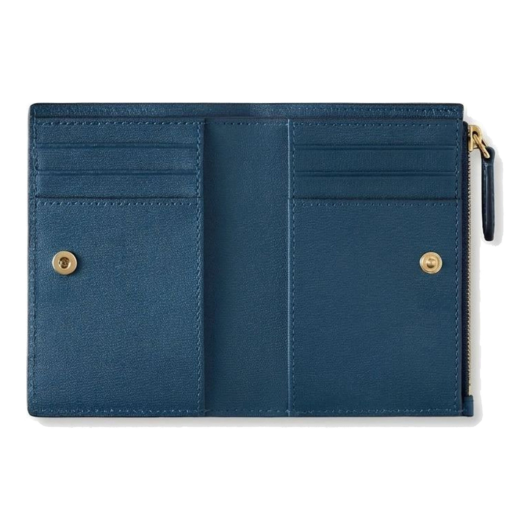 Mulberry Continental Bifold Zipped Wallet in pebbled teal leather with gold-tone zip closure and embossed Mulberry logotype - packshot