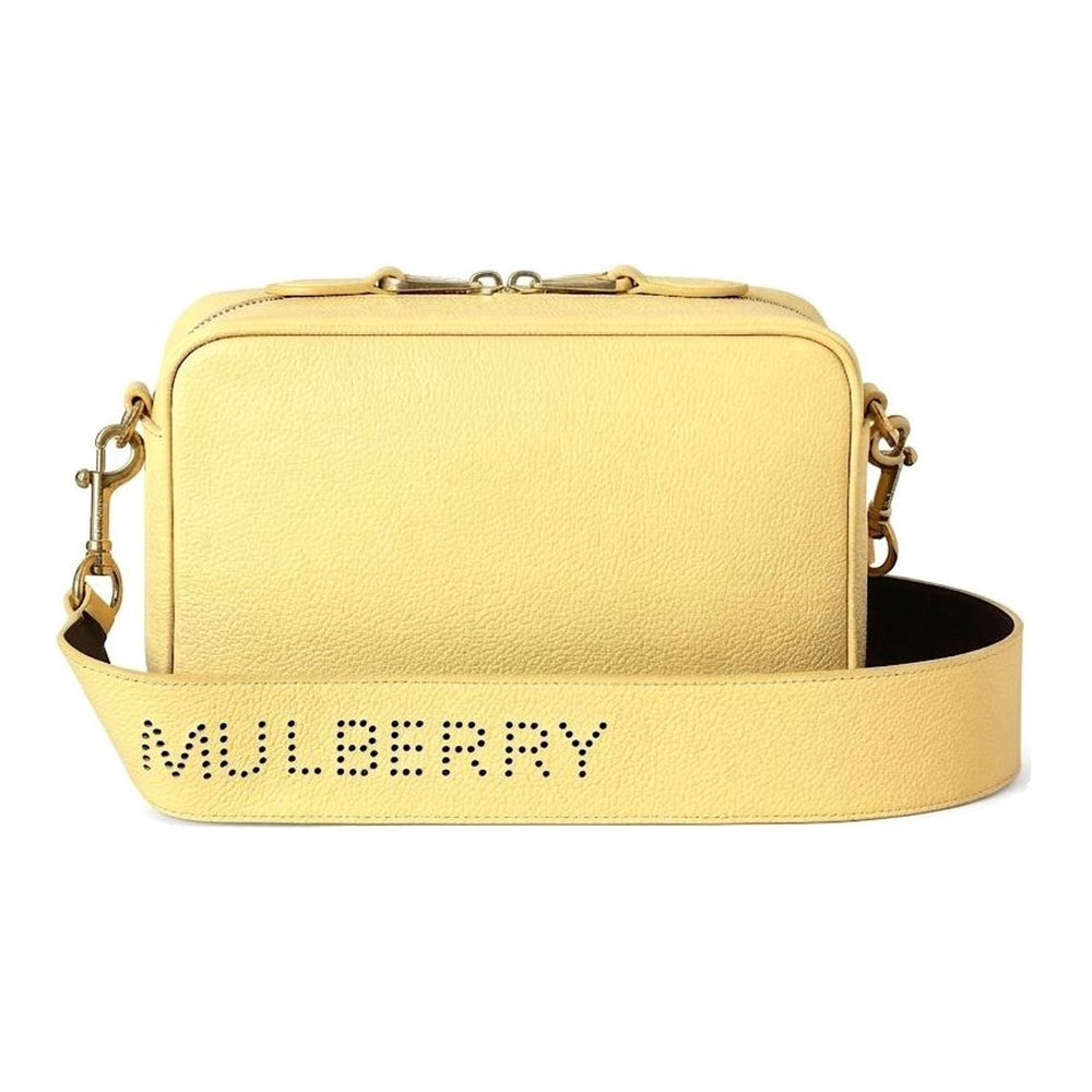 Mulberry Darley camera bag in pale yellow grained leather with gold-tone Postman's Lock, twin zip top and detachable branded strap - packshot