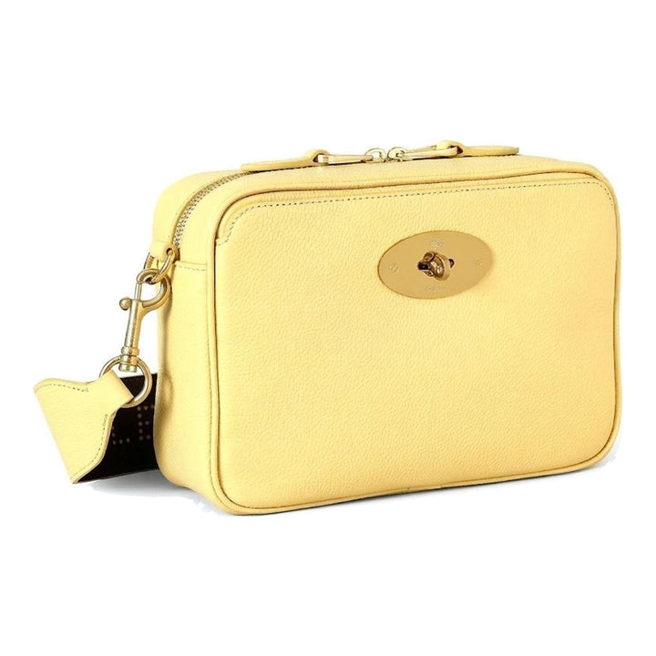 Mulberry Darley camera bag in pale yellow grained leather with gold-tone Postman's Lock, twin zip top and detachable branded strap - packshot