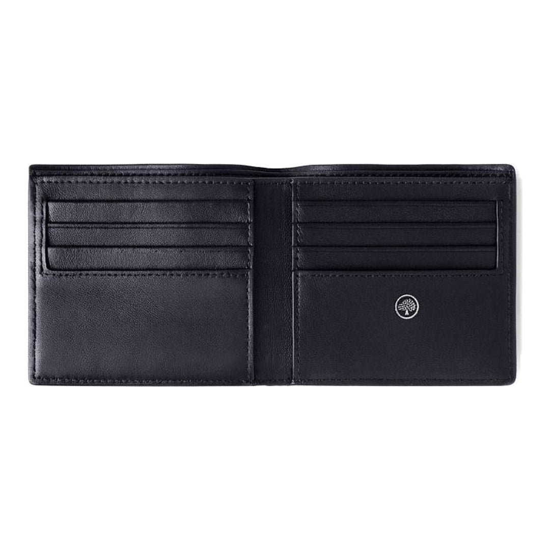 Mulberry Farringdon Small Card Wallet in navy pebbled leather with silver-tone Mulberry lettering on the front face - packshot