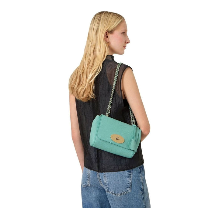 Mulberry Lily Heavy Grain small shoulder bag in mint green pebbled leather with gold-tone chain strap and oval postman's lock closure - packshot