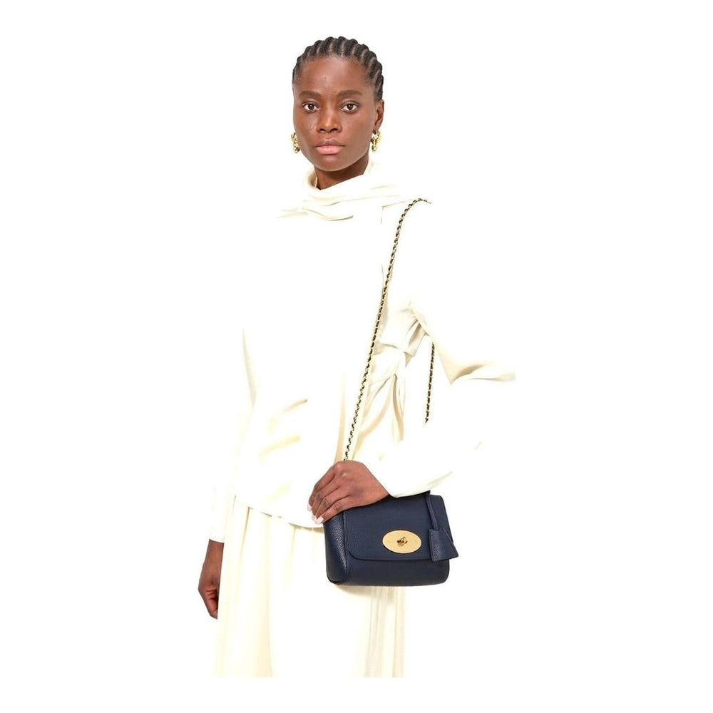 Mulberry Lily Small shoulder bag in teal blue Classic Grain pebbled leather with antiqued gold chain strap and oval postman's lock closure - packshot