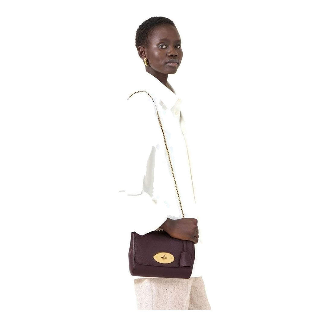 Mulberry Lily Small shoulder bag in teal blue Classic Grain pebbled leather with antiqued gold chain strap and oval postman's lock closure - packshot