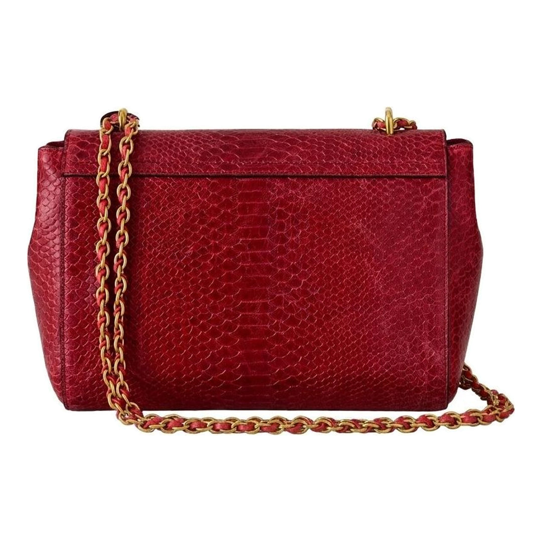 Mulberry Lily small shoulder bag in red waxed snake-print leather with brass Postman's Lock and woven chain strap - packshot