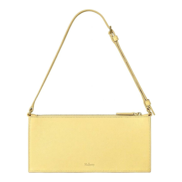 Mulberry Roxanne mini shoulder bag in pale yellow leather with two buckled front pockets, top zip and adjustable strap - packshot