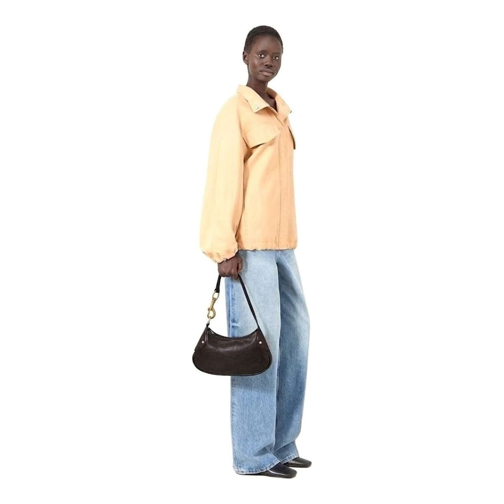 Mulberry Small Hackney Shoulder Bag in dark chocolate leather with an oversized antique brass hook clasp and a single flat shoulder strap, photographed against a neutral background - packshot