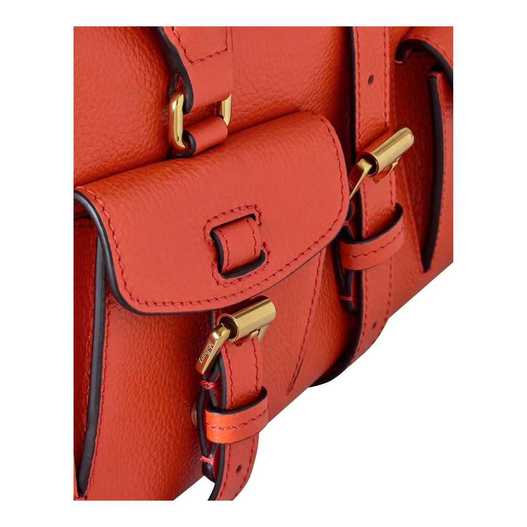 Mulberry Small Roxanne Satchel in terracotta pebbled leather with dual buckle front pockets, rolled top handles, and removable crossbody strap with antique gold-tone hardware - packshot