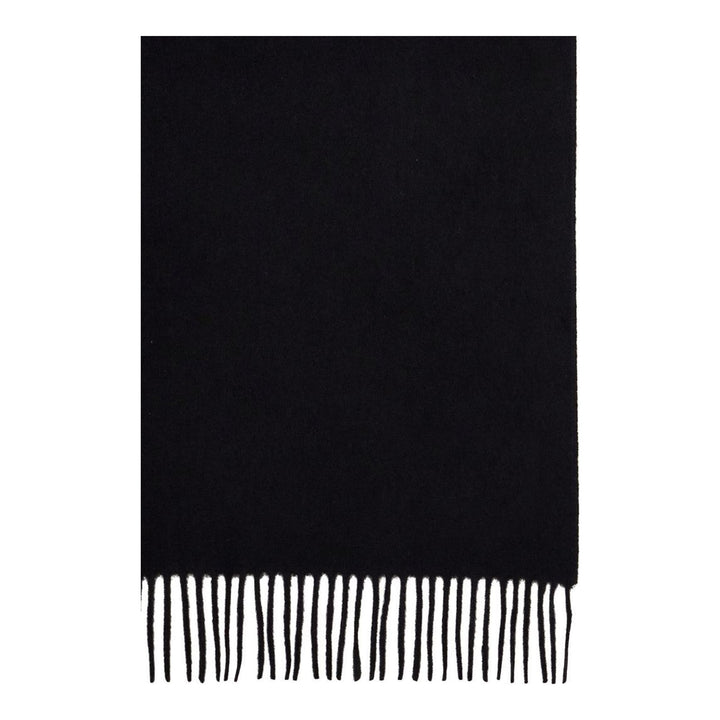 Mulberry Small Solid Merino Wool Scarf in tan with fringed ends and tonal embroidered branding, laid flat on a white background - packshot