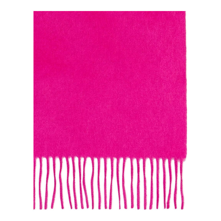 Mulberry Small Solid Merino Wool Scarf in tan with fringed ends and tonal embroidered branding, laid flat on a white background - packshot