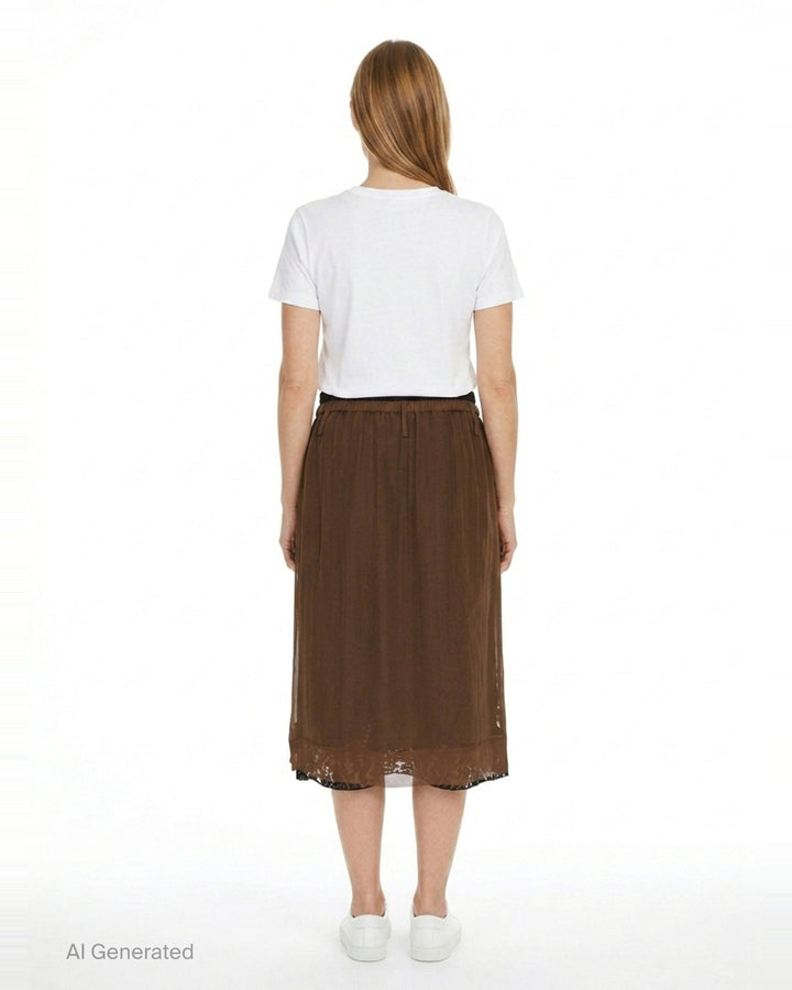 Brown Chiffon Lace Trim Skirt | N°21 | Club21 - back