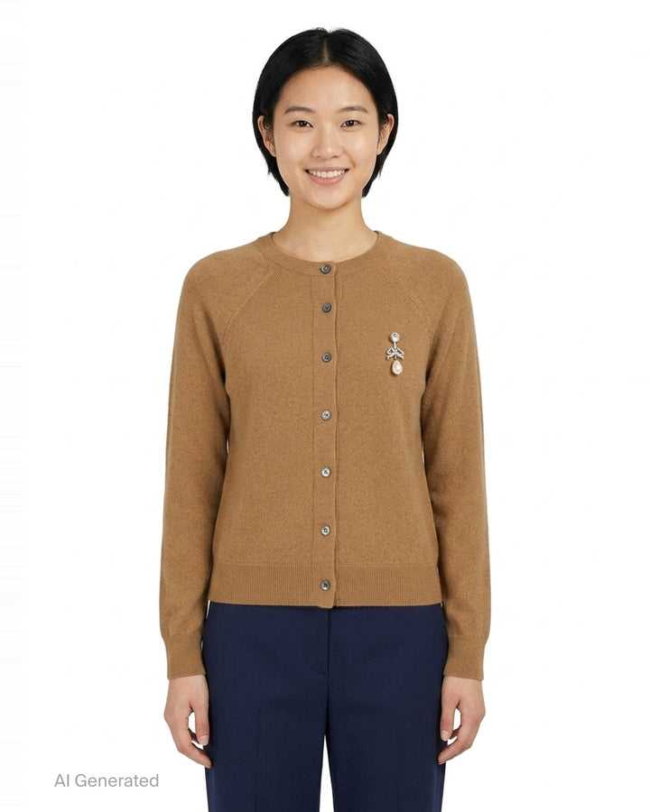 Pearl Brooch Cashmere Cardigan | N°21 | Club21 - front