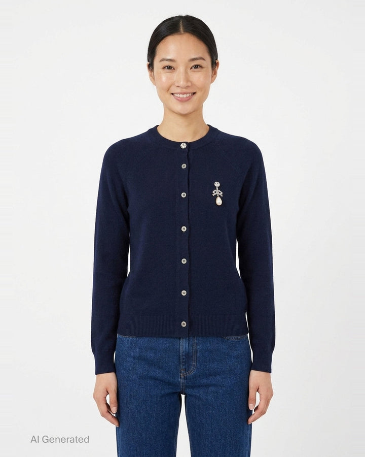 Pearl Brooch Cashmere Cardigan | N°21 | Club21 - front