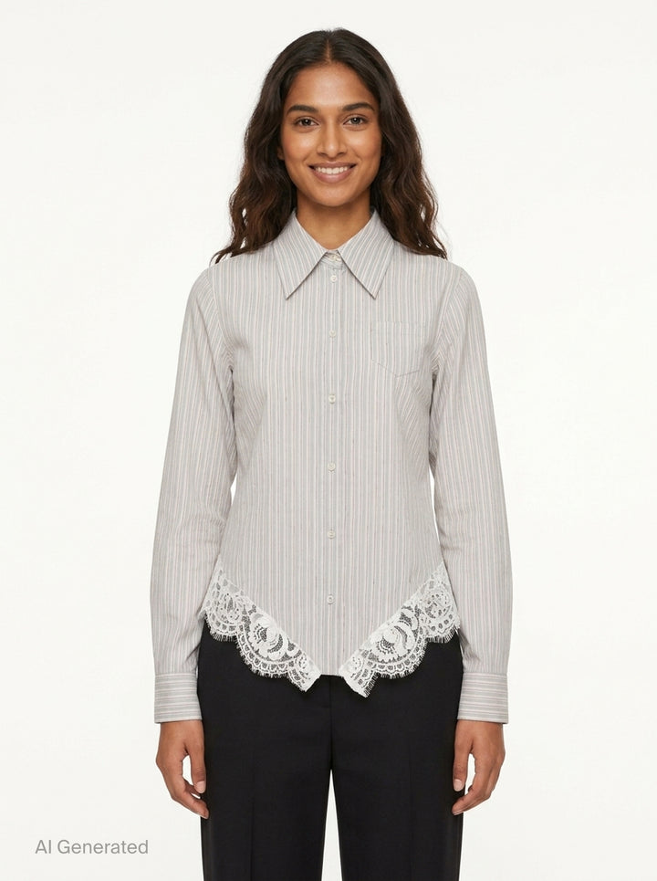 Striped Lace Hem Shirt | N°21 | Club21 - front