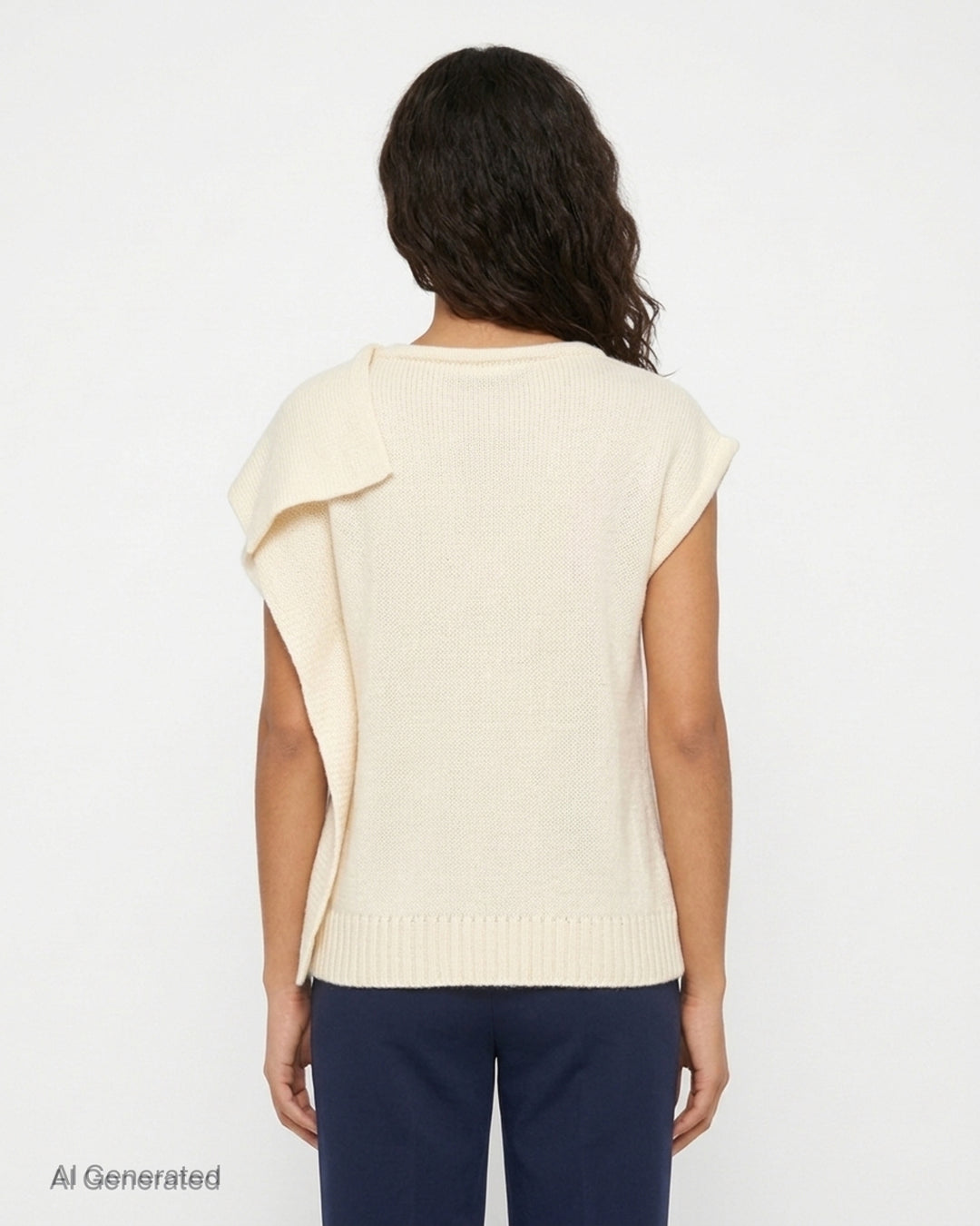 Grey kid mohair sleeveless knit vest with a draped shoulder detail and ribbed hem by Niccolò Pasqualetti - back