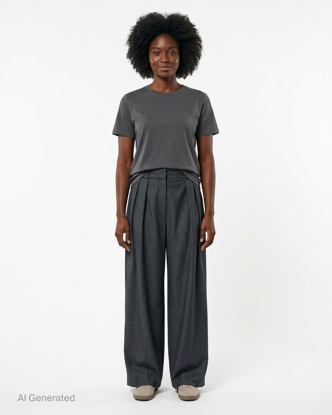 Charcoal wide-leg pleated high-waisted trousers by Niccolò Pasqualetti, shown from the front - front