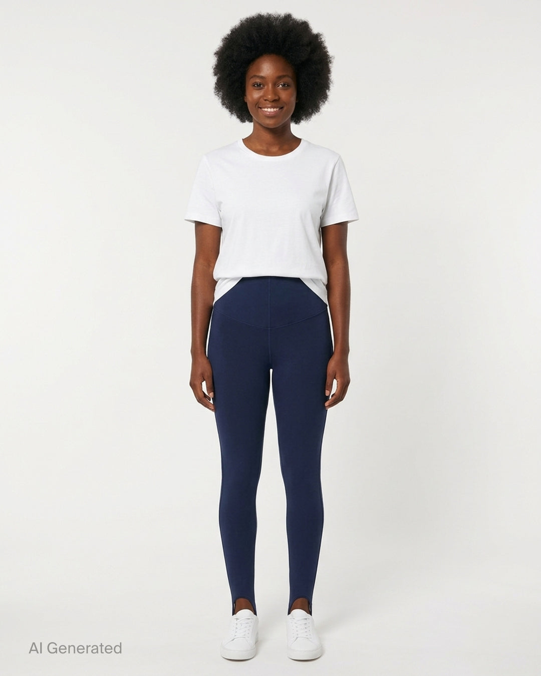 Navy high-waisted stirrup leggings from Nike x Jacquemus with a contoured waistband, shown from the front - front