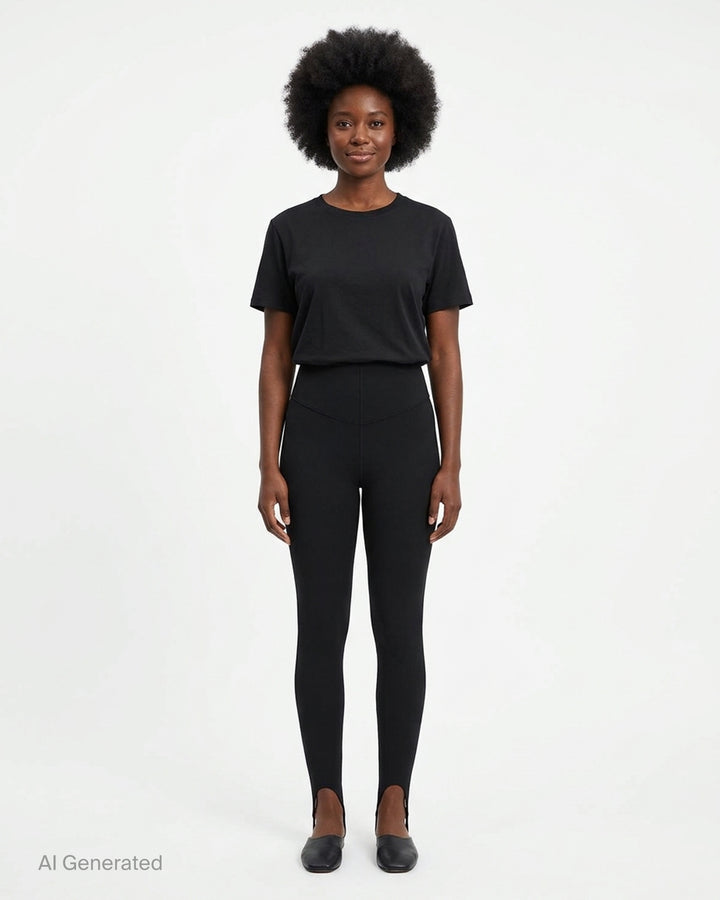 Navy high-waisted stirrup leggings from Nike x Jacquemus with a contoured waistband, shown from the front - front