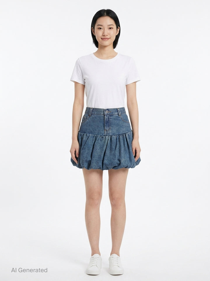 Denim Bubble Mini Skirt | Nineties | Club21 - front