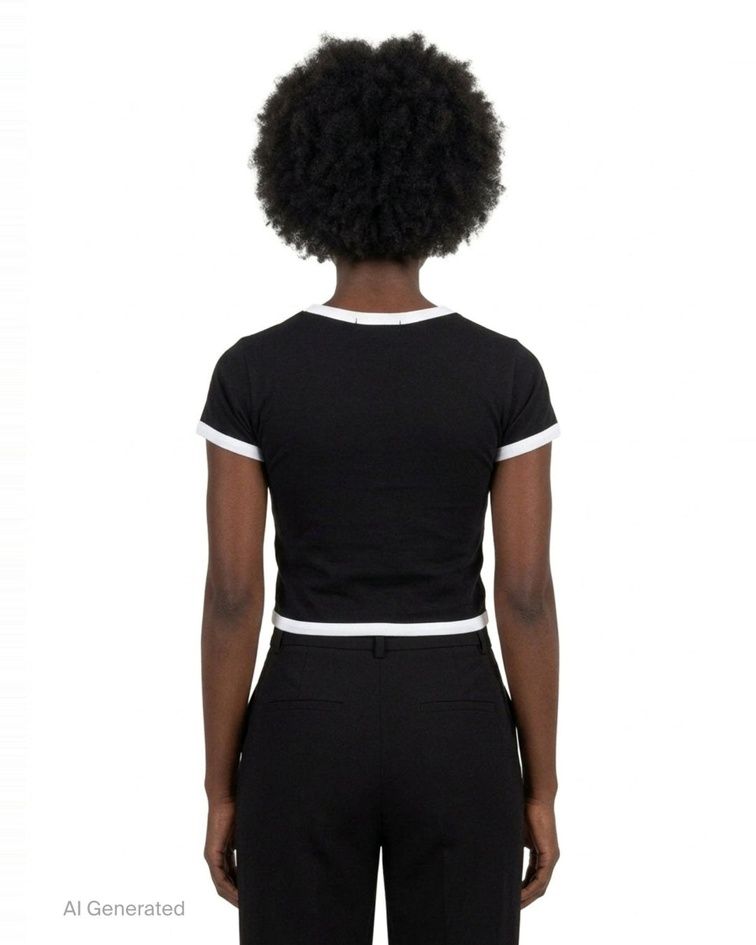 Nineties black stretch crop tee with rhinestone-studded 'Nineties Girl' lettering arched across the chest and contrast white ringer trim at the neckline, sleeves, and hem - back
