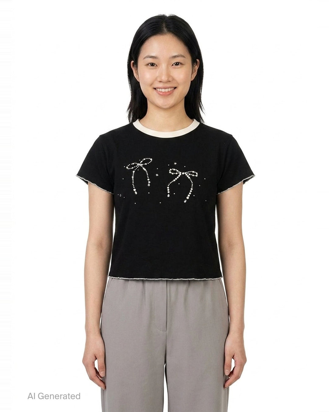 Pearl Bow Embellished Tee | Nineties | Club21 - front