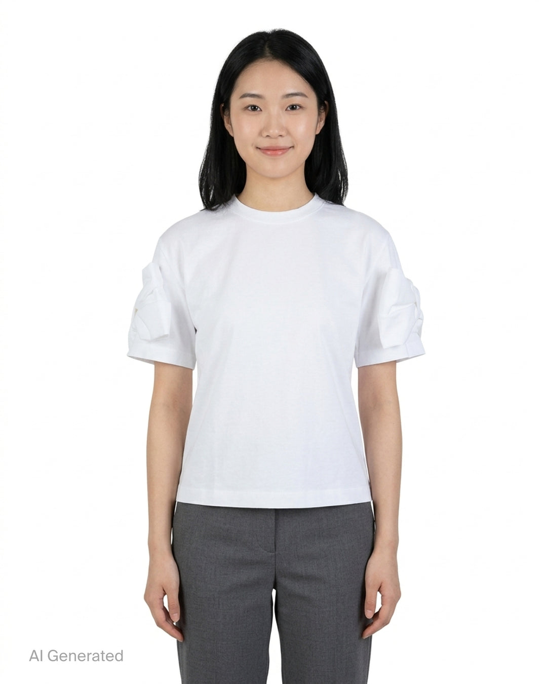 Noir Kei Ninomiya black cotton ponte tee with crew neck and twisted knot detailing on both short sleeves, shown from the front - front