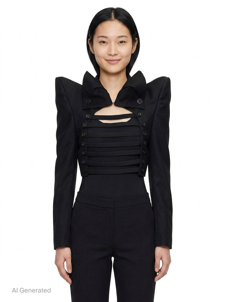 Cropped Slashed Front Jacket | Noir Kei Ninomiya | Club21 - front
