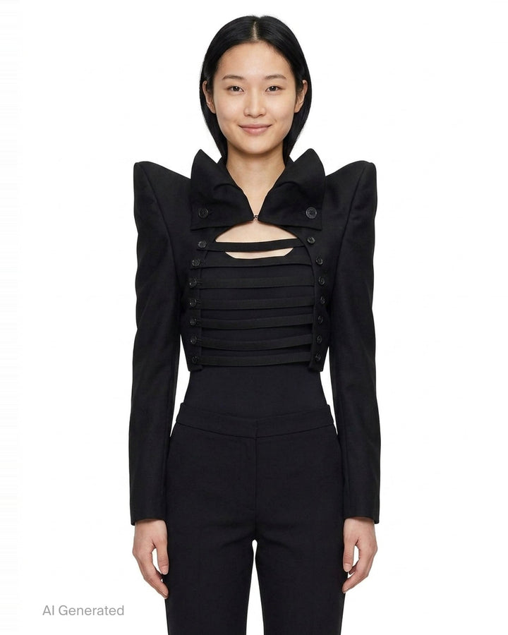 Cropped Slashed Front Jacket | Noir Kei Ninomiya | Club21 - front