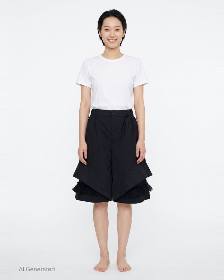 Gathered Waist Layered Shorts | Noir Kei Ninomiya | Club21 - front