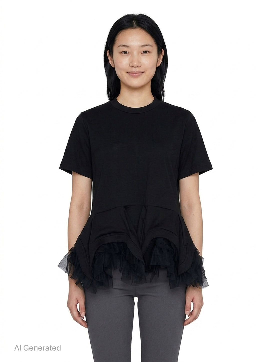 Layered Ruffle Peplum Tee | Noir Kei Ninomiya | Club21 - front
