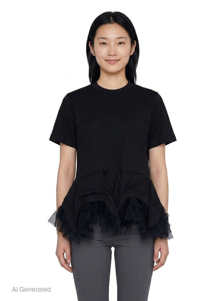 Layered Ruffle Peplum Tee | Noir Kei Ninomiya | Club21 - front