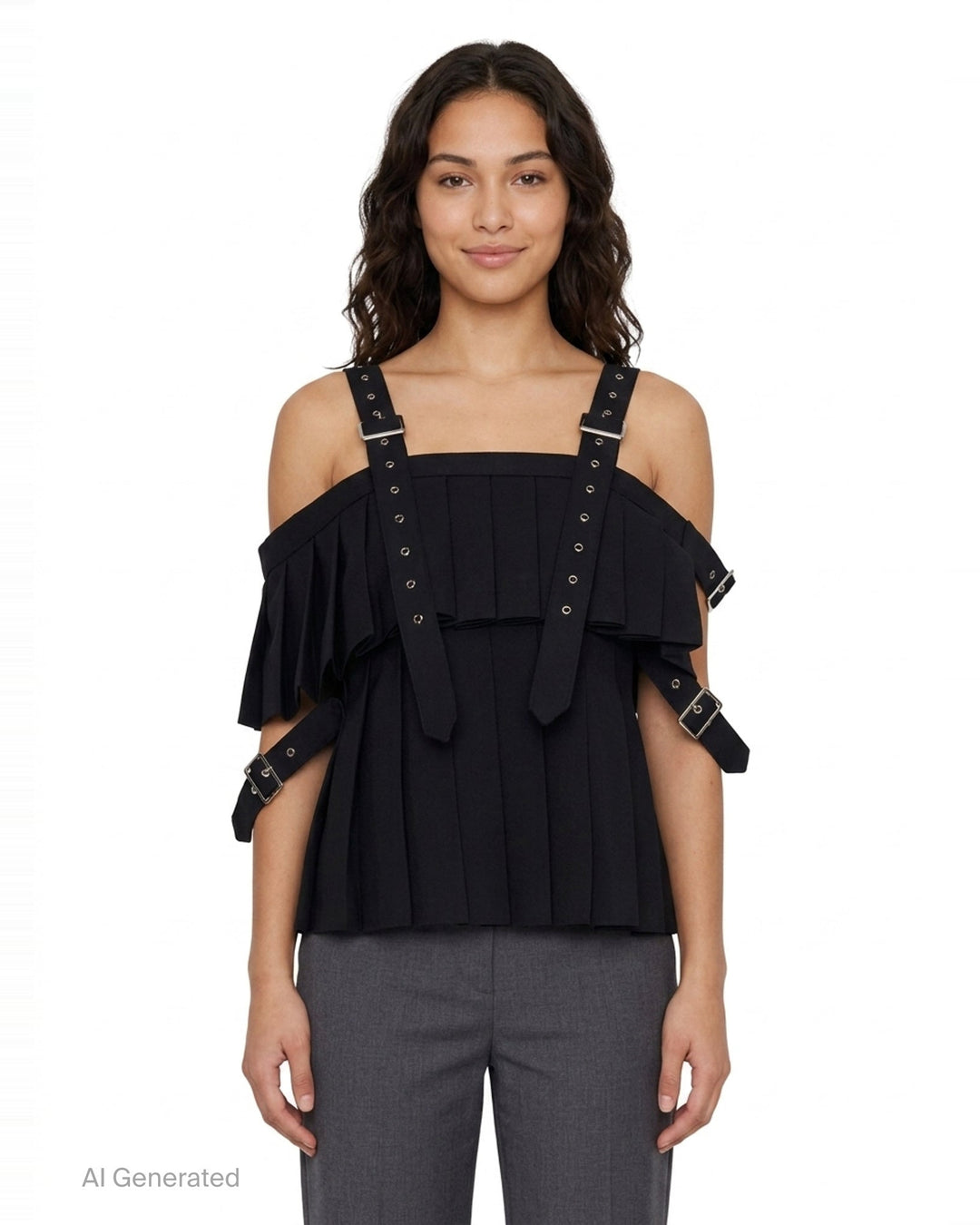 Pleated Buckle Strap Vest | Noir Kei Ninomiya | Club21 - front