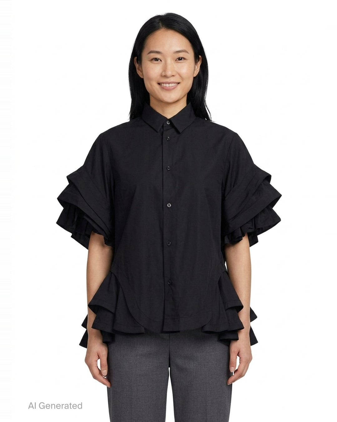 Ruffled Flare Shirt Blouse | Noir Kei Ninomiya | Club21 - front