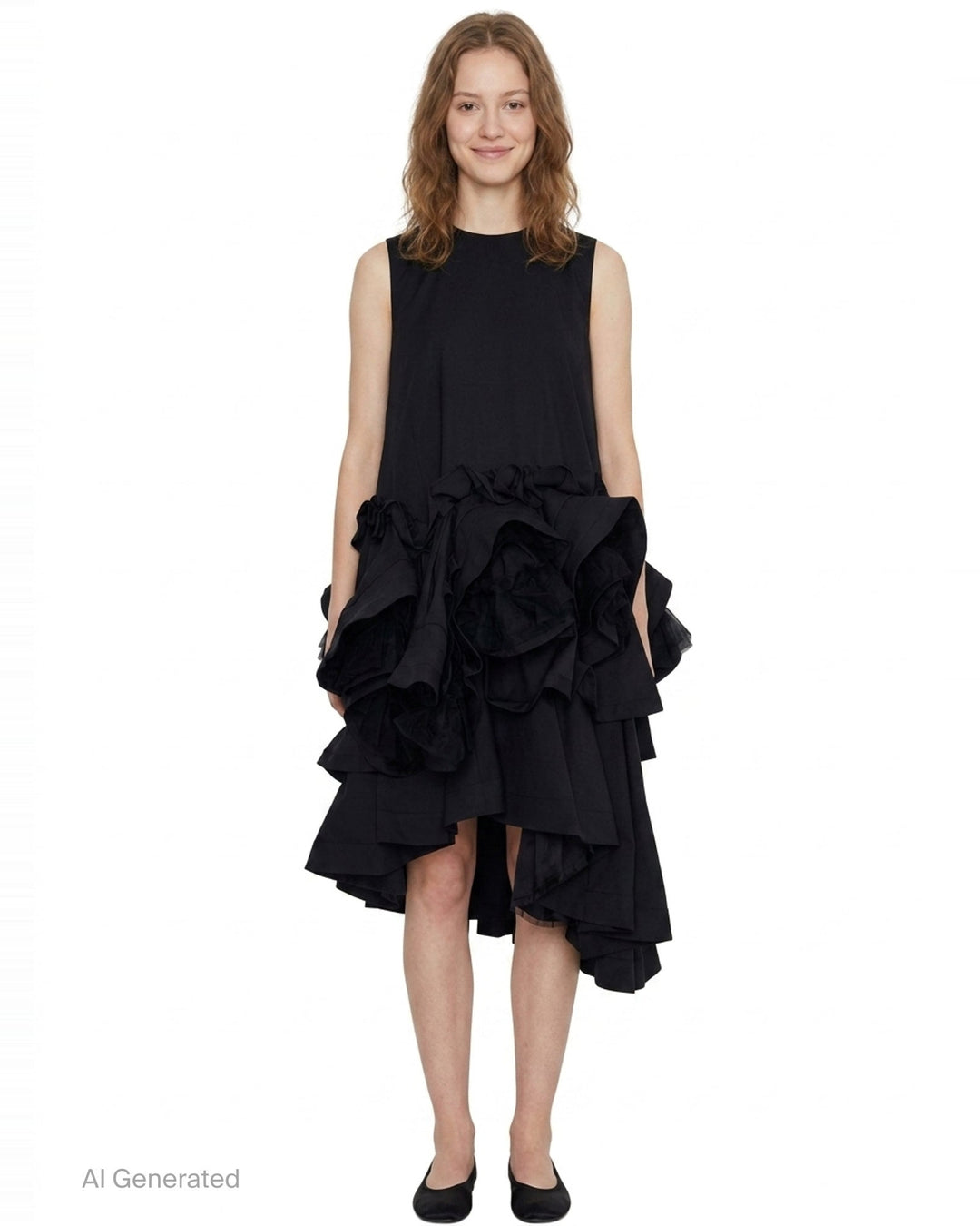 Sleeveless Cascading Ruffle Dress | Noir Kei Ninomiya | Club21 - front