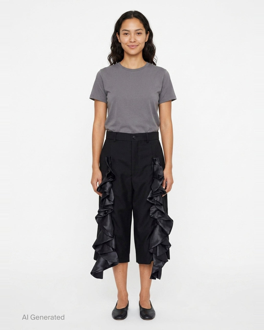 Straight-Cut Ruffle Trousers | Noir Kei Ninomiya | Club21 - front