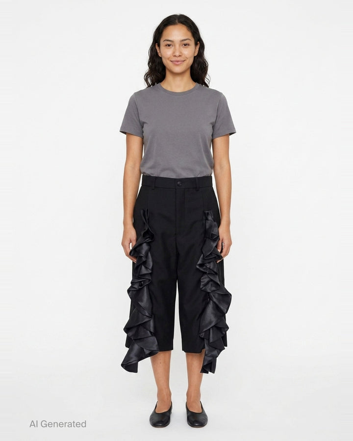 Straight-Cut Ruffle Trousers | Noir Kei Ninomiya | Club21 - front