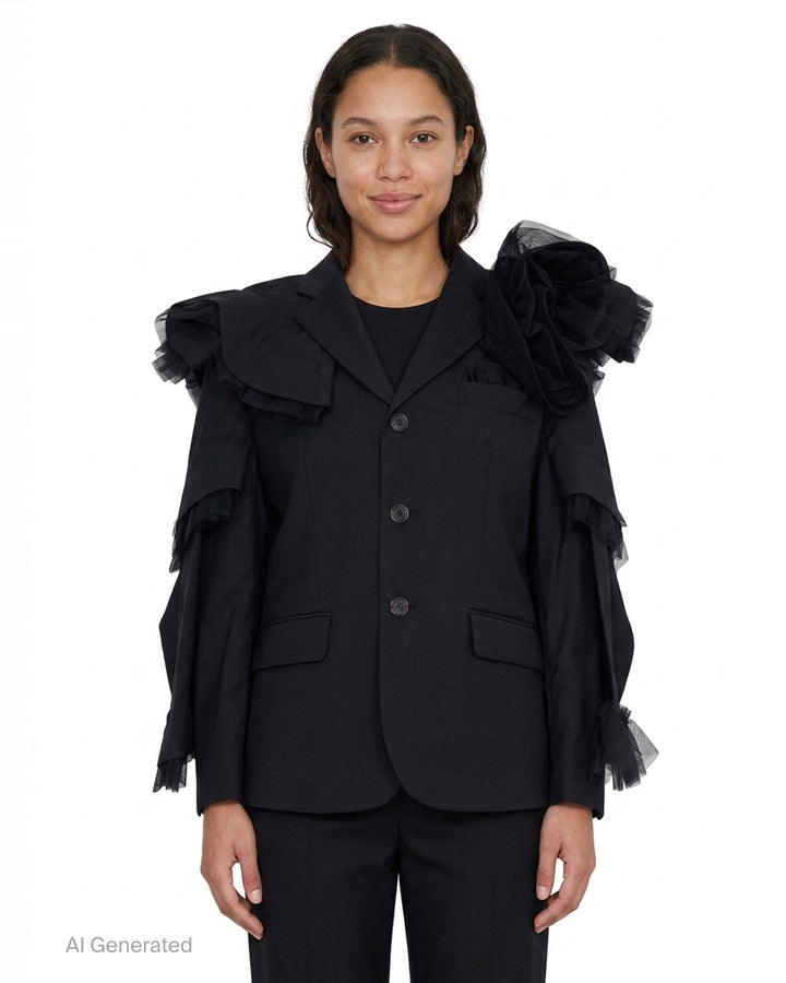 Tulle Ruffle Tailored Blazer | Noir Kei Ninomiya | Club21 - front