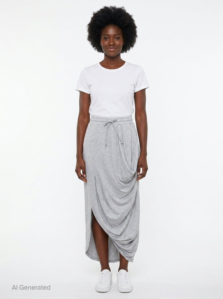 Draped Cotton Maxi Skirt | Open YY | Club21 - front