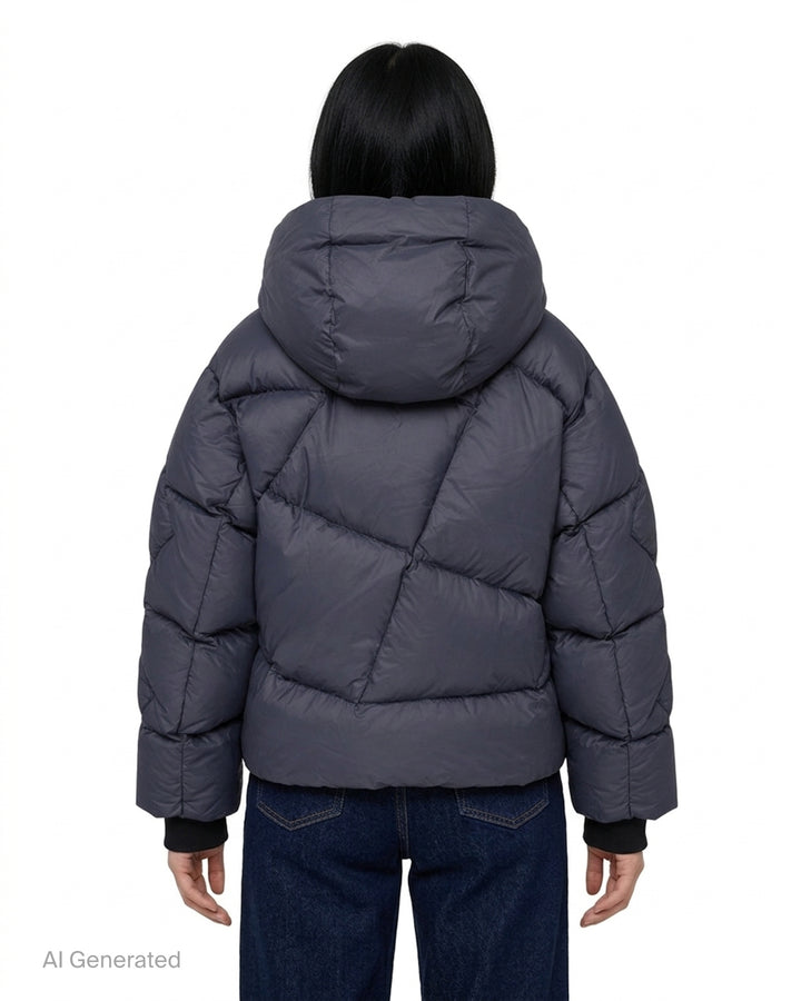 Open YY x Helinox Eclipse Heavy hooded puffer jacket in slate grey with star-quilted sleeves, two-way front zip and hem toggles - back