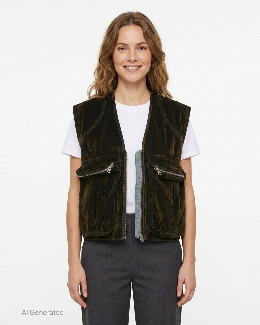 Velvet Denim Cargo Vest | Open YY | Club21 - front