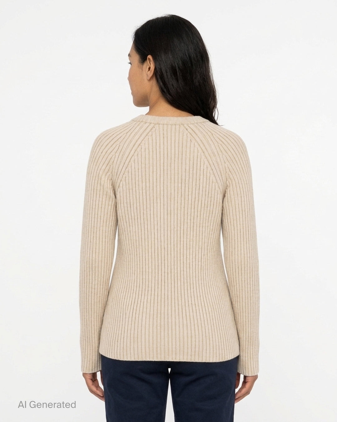 OPEN YY x Helinox beige ribbed knit sweater with V-neckline, shoulder zip slits and black Helinox label, front view - back