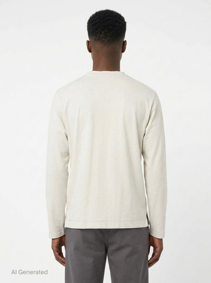 Our Legacy Box Long Sleeve Tee in ivory with a large stipple-illustrated skeletal winged horse graphic across the chest, relaxed box fit with crew neck - back