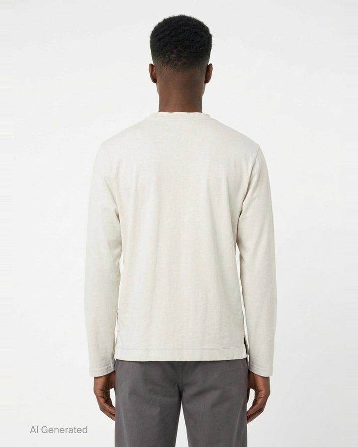 Our Legacy Box Long Sleeve Tee in ivory with a large stipple-illustrated skeletal winged horse graphic across the chest, relaxed box fit with crew neck - back