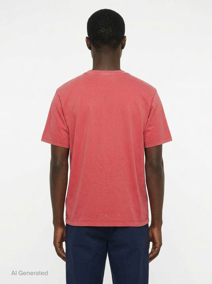 Our Legacy Box T-Shirt in pigment-dyed washed red, featuring a relaxed boxy fit, dropped shoulders, and a crew neckline with a woven brand label - back